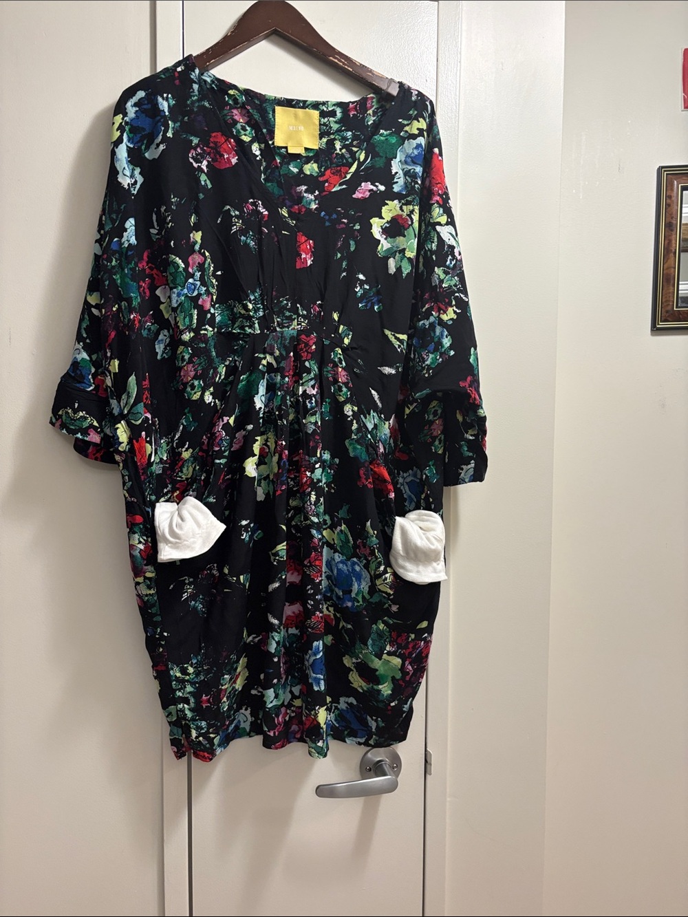 Maeve Black Floral Tunic Dress with Multicolor Print